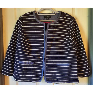 Talbots Women’s Jacket Blue White Stripe Cotton Blend Lined Blazer Size 18